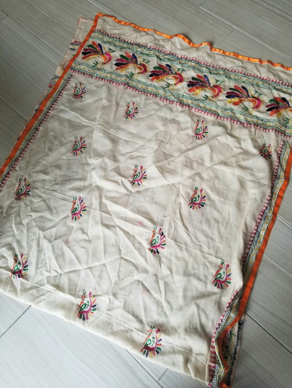 Indian Shalw Dopatta Wrap With Hand Embroidery All Over Large Scarf